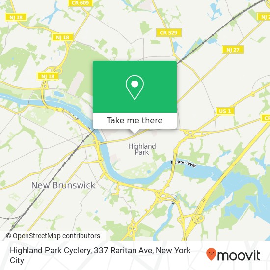 Mapa de Highland Park Cyclery, 337 Raritan Ave