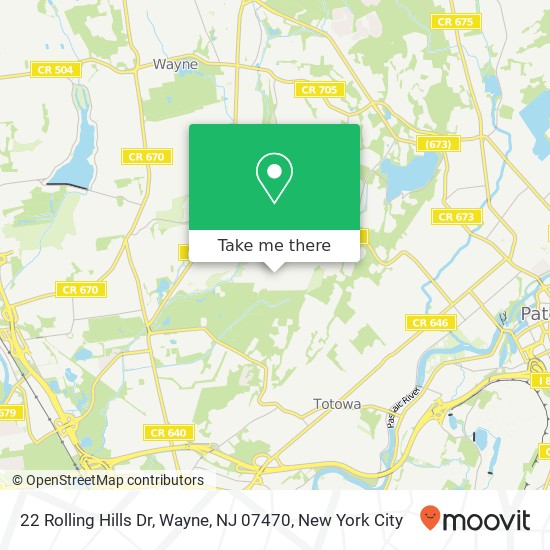 Mapa de 22 Rolling Hills Dr, Wayne, NJ 07470