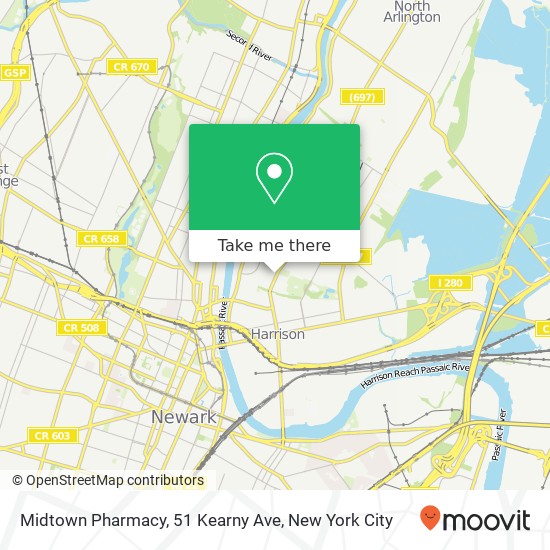 Mapa de Midtown Pharmacy, 51 Kearny Ave
