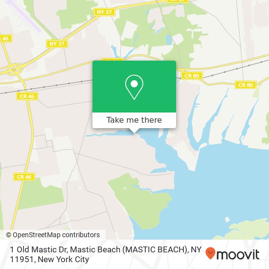 Mapa de 1 Old Mastic Dr, Mastic Beach (MASTIC BEACH), NY 11951