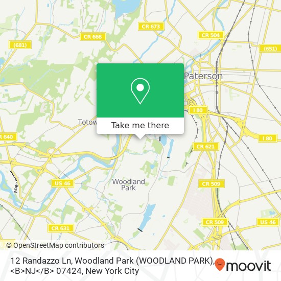 Mapa de 12 Randazzo Ln, Woodland Park (WOODLAND PARK), <B>NJ< / B> 07424