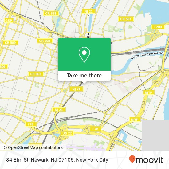Mapa de 84 Elm St, Newark, NJ 07105