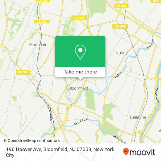 Mapa de 196 Hoover Ave, Bloomfield, NJ 07003