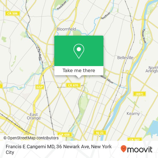 Mapa de Francis E Cangemi MD, 36 Newark Ave