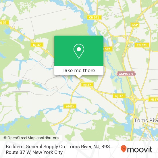 Mapa de Builders' General Supply Co. Toms River, NJ, 893 Route 37 W