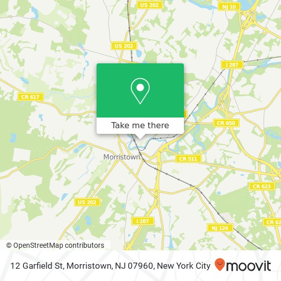 Mapa de 12 Garfield St, Morristown, NJ 07960