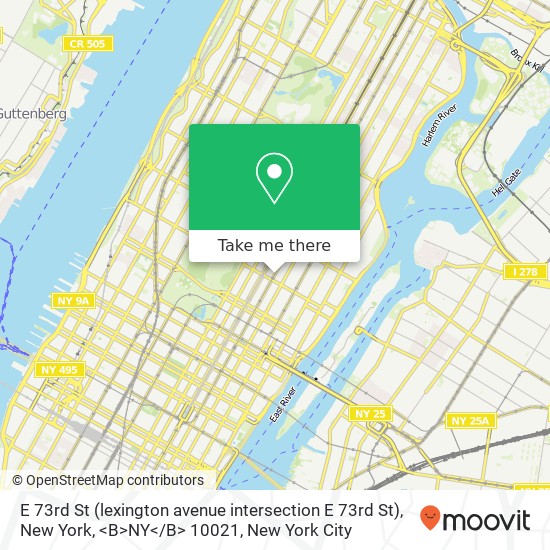 Mapa de E 73rd St (lexington avenue intersection E 73rd St), New York, <B>NY< / B> 10021