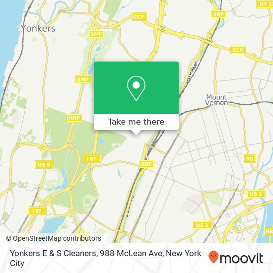 Mapa de Yonkers E & S Cleaners, 988 McLean Ave