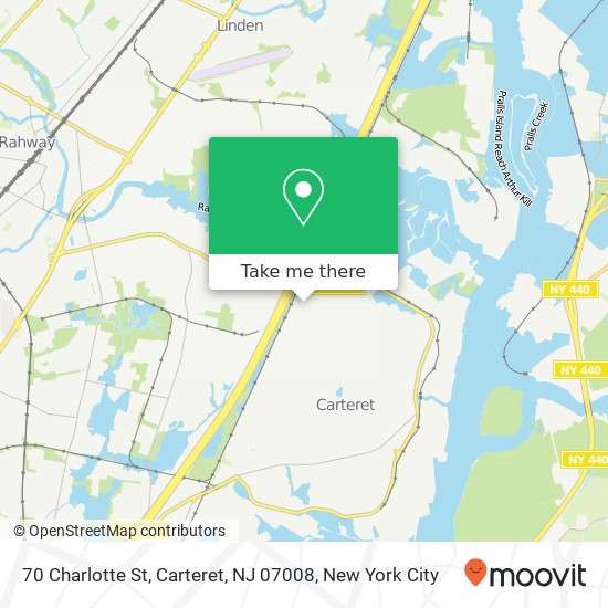 Mapa de 70 Charlotte St, Carteret, NJ 07008
