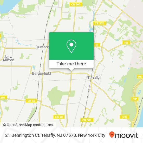 Mapa de 21 Bennington Ct, Tenafly, NJ 07670