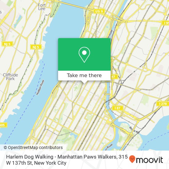 Harlem Dog Walking - Manhattan Paws Walkers, 315 W 137th St map