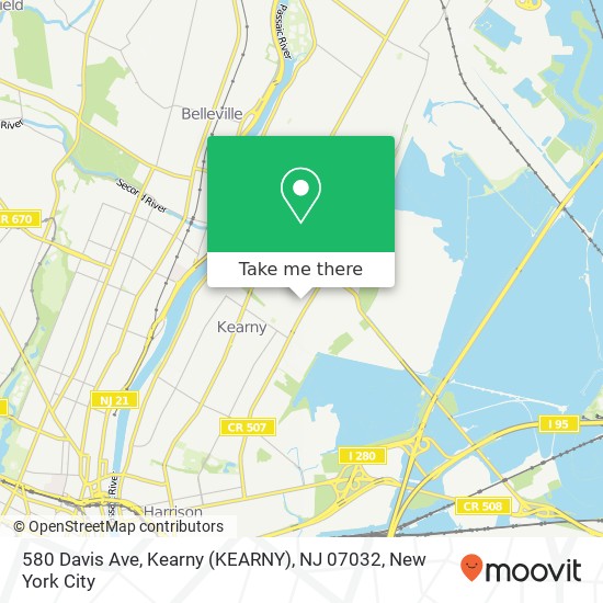 Mapa de 580 Davis Ave, Kearny (KEARNY), NJ 07032