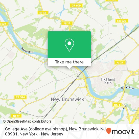 Mapa de College Ave (college ave bishop), New Brunswick, NJ 08901