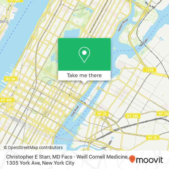 Mapa de Christopher E Starr, MD Facs - Weill Cornell Medicine, 1305 York Ave