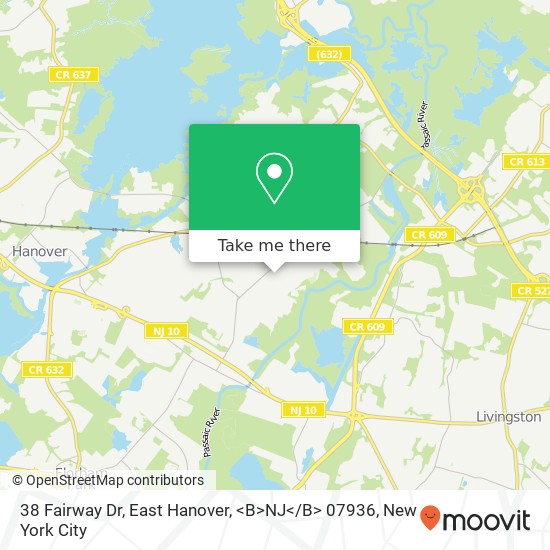 Mapa de 38 Fairway Dr, East Hanover, <B>NJ< / B> 07936