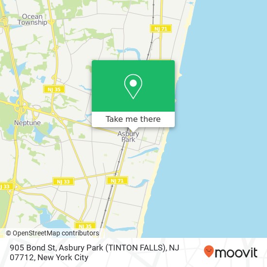 Mapa de 905 Bond St, Asbury Park (TINTON FALLS), NJ 07712