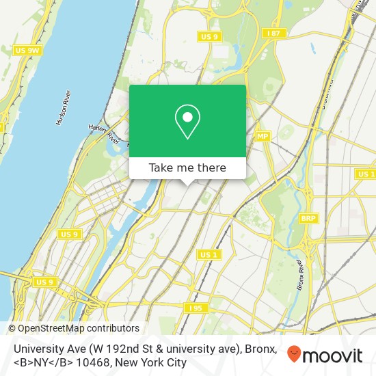 Mapa de University Ave (W 192nd St & university ave), Bronx, <B>NY< / B> 10468