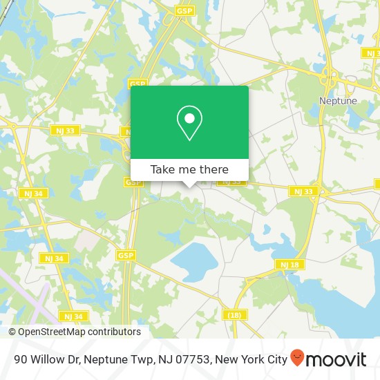 Mapa de 90 Willow Dr, Neptune Twp, NJ 07753