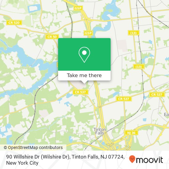 Mapa de 90 Willshire Dr (Wilshire Dr), Tinton Falls, NJ 07724