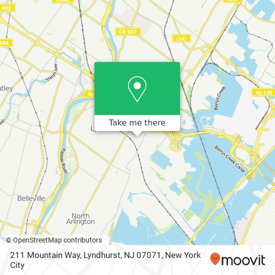 Mapa de 211 Mountain Way, Lyndhurst, NJ 07071