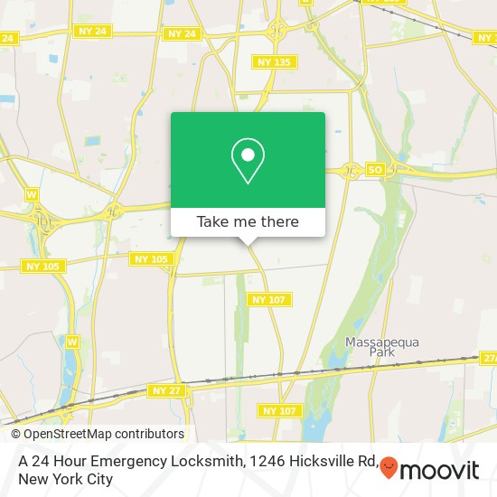 Mapa de A 24 Hour Emergency Locksmith, 1246 Hicksville Rd