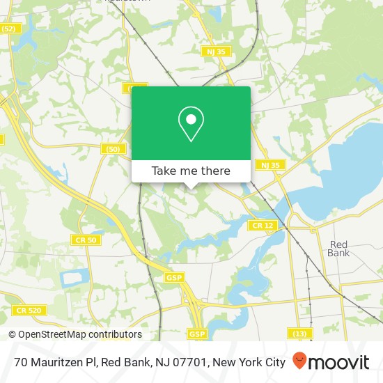 Mapa de 70 Mauritzen Pl, Red Bank, NJ 07701