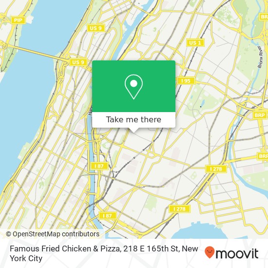 Mapa de Famous Fried Chicken & Pizza, 218 E 165th St