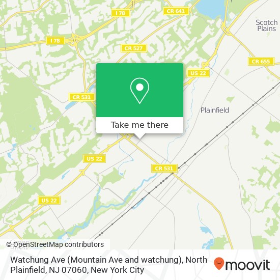 Mapa de Watchung Ave (Mountain Ave and watchung), North Plainfield, NJ 07060