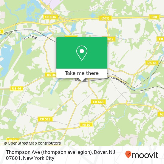 Mapa de Thompson Ave (thompson ave legion), Dover, NJ 07801