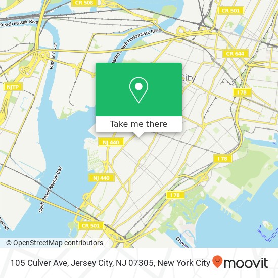 Mapa de 105 Culver Ave, Jersey City, NJ 07305