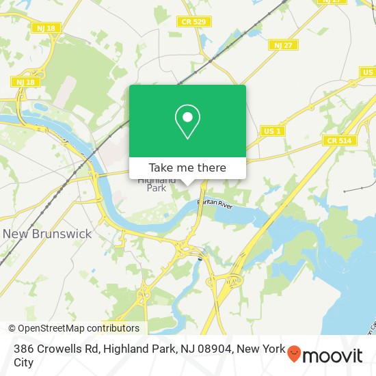 Mapa de 386 Crowells Rd, Highland Park, NJ 08904