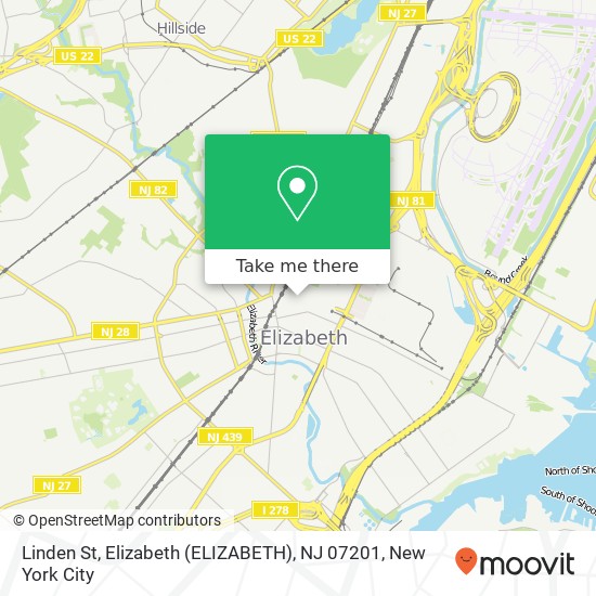 Mapa de Linden St, Elizabeth (ELIZABETH), NJ 07201