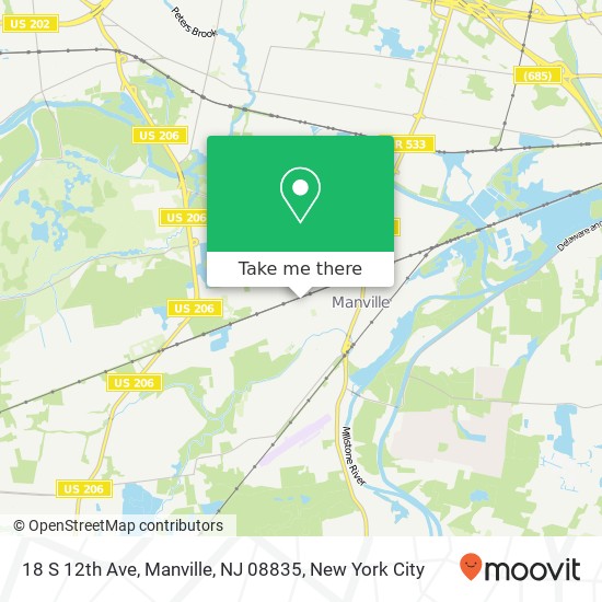 Mapa de 18 S 12th Ave, Manville, NJ 08835