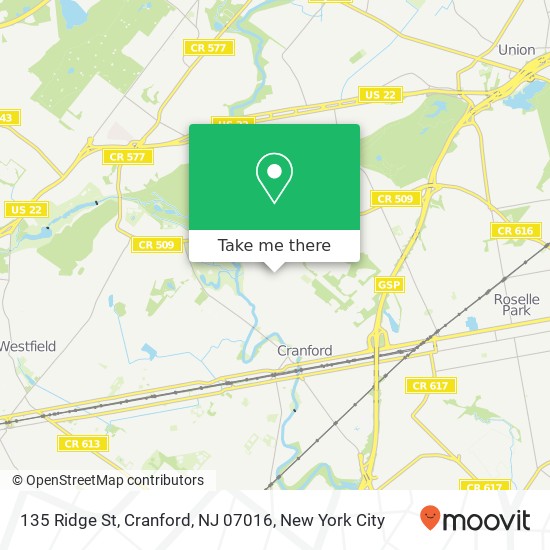 Mapa de 135 Ridge St, Cranford, NJ 07016