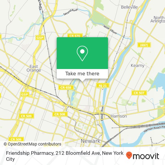 Mapa de Friendship Pharmacy, 212 Bloomfield Ave