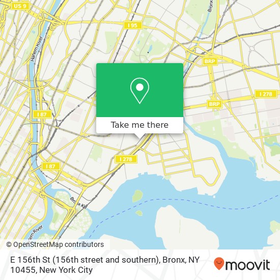 Mapa de E 156th St (156th street and southern), Bronx, NY 10455