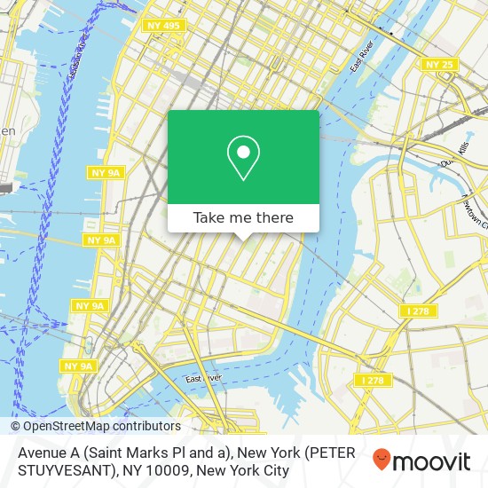 Mapa de Avenue A (Saint Marks Pl and a), New York (PETER STUYVESANT), NY 10009