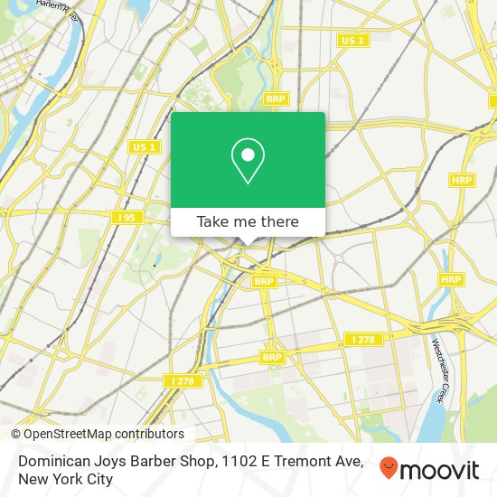 Mapa de Dominican Joys Barber Shop, 1102 E Tremont Ave