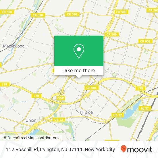 Mapa de 112 Rosehill Pl, Irvington, NJ 07111