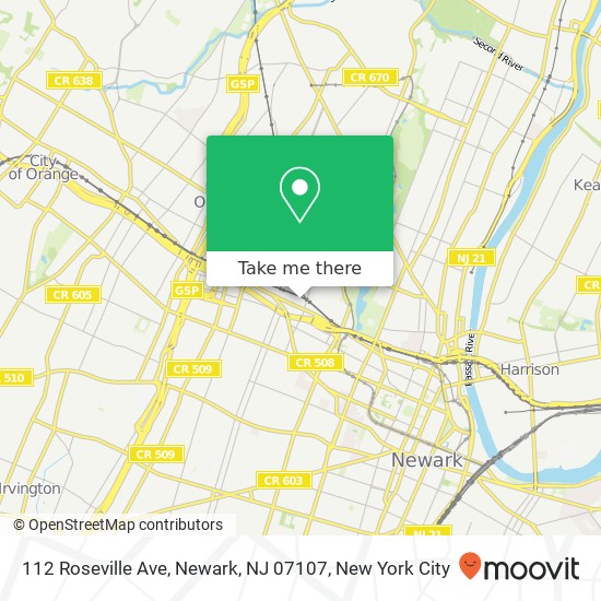 Mapa de 112 Roseville Ave, Newark, NJ 07107