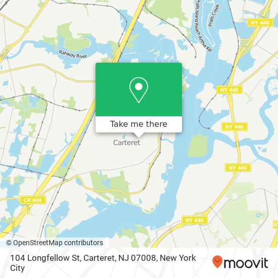 Mapa de 104 Longfellow St, Carteret, NJ 07008