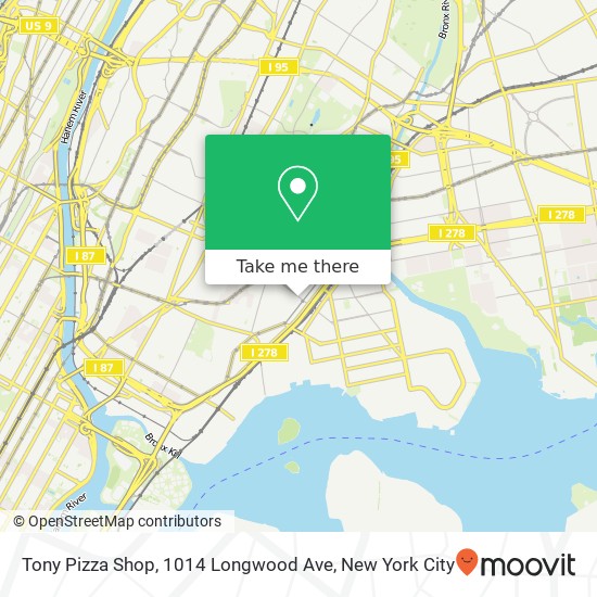 Mapa de Tony Pizza Shop, 1014 Longwood Ave