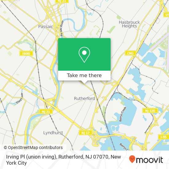 Mapa de Irving Pl (union irving), Rutherford, NJ 07070