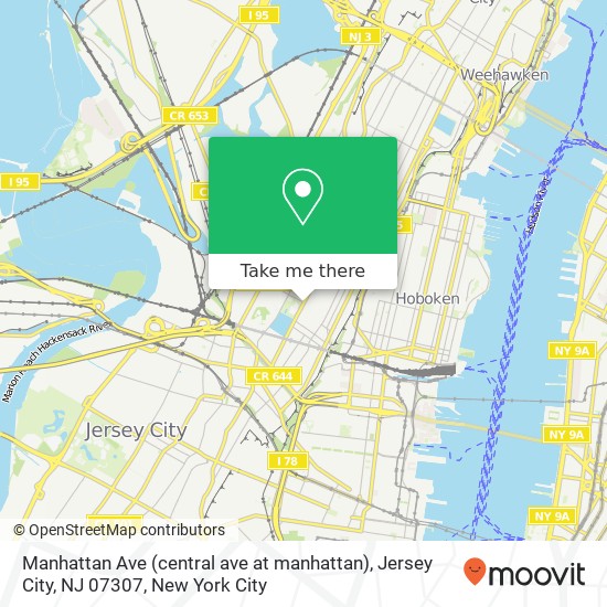 Mapa de Manhattan Ave (central ave at manhattan), Jersey City, NJ 07307