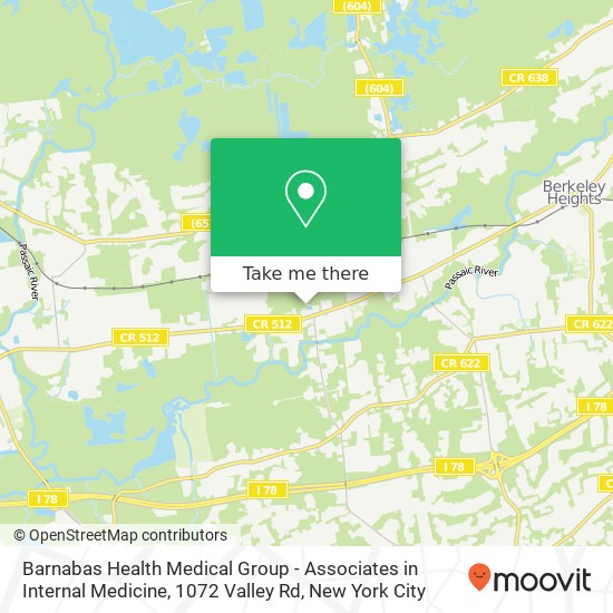 Mapa de Barnabas Health Medical Group - Associates in Internal Medicine, 1072 Valley Rd