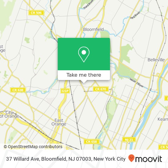 Mapa de 37 Willard Ave, Bloomfield, NJ 07003