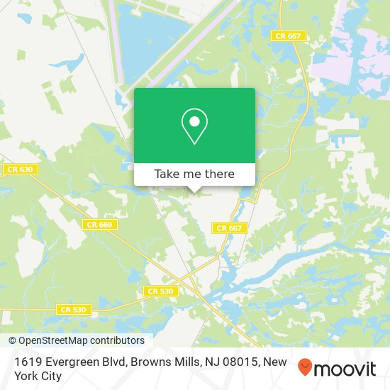 Mapa de 1619 Evergreen Blvd, Browns Mills, NJ 08015