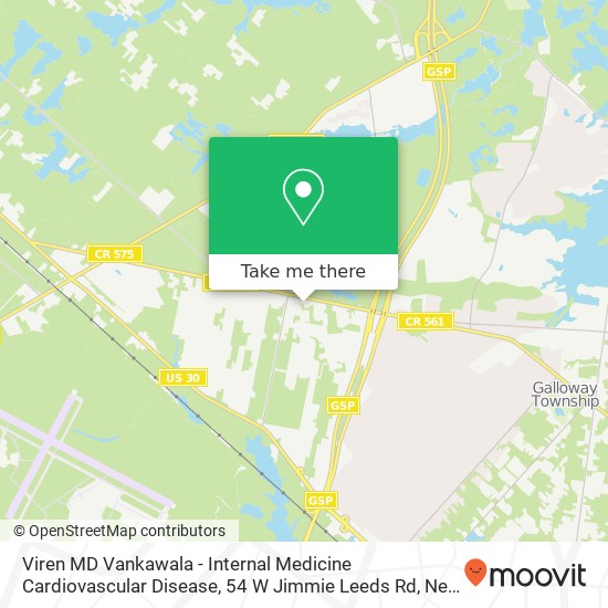 Mapa de Viren MD Vankawala - Internal Medicine Cardiovascular Disease, 54 W Jimmie Leeds Rd