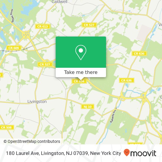 Mapa de 180 Laurel Ave, Livingston, NJ 07039
