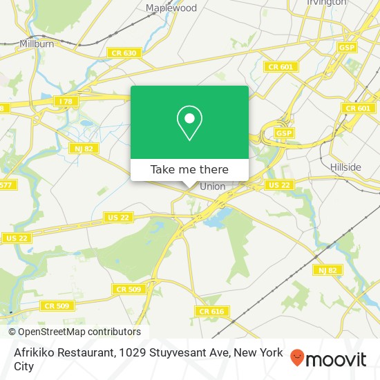 Mapa de Afrikiko Restaurant, 1029 Stuyvesant Ave